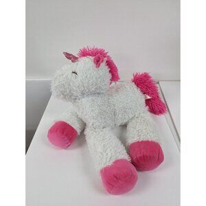 Dan Dee Laying Unicorn Plush Fuzzy White & Pink Floppy Sparkle Stuffed Horse